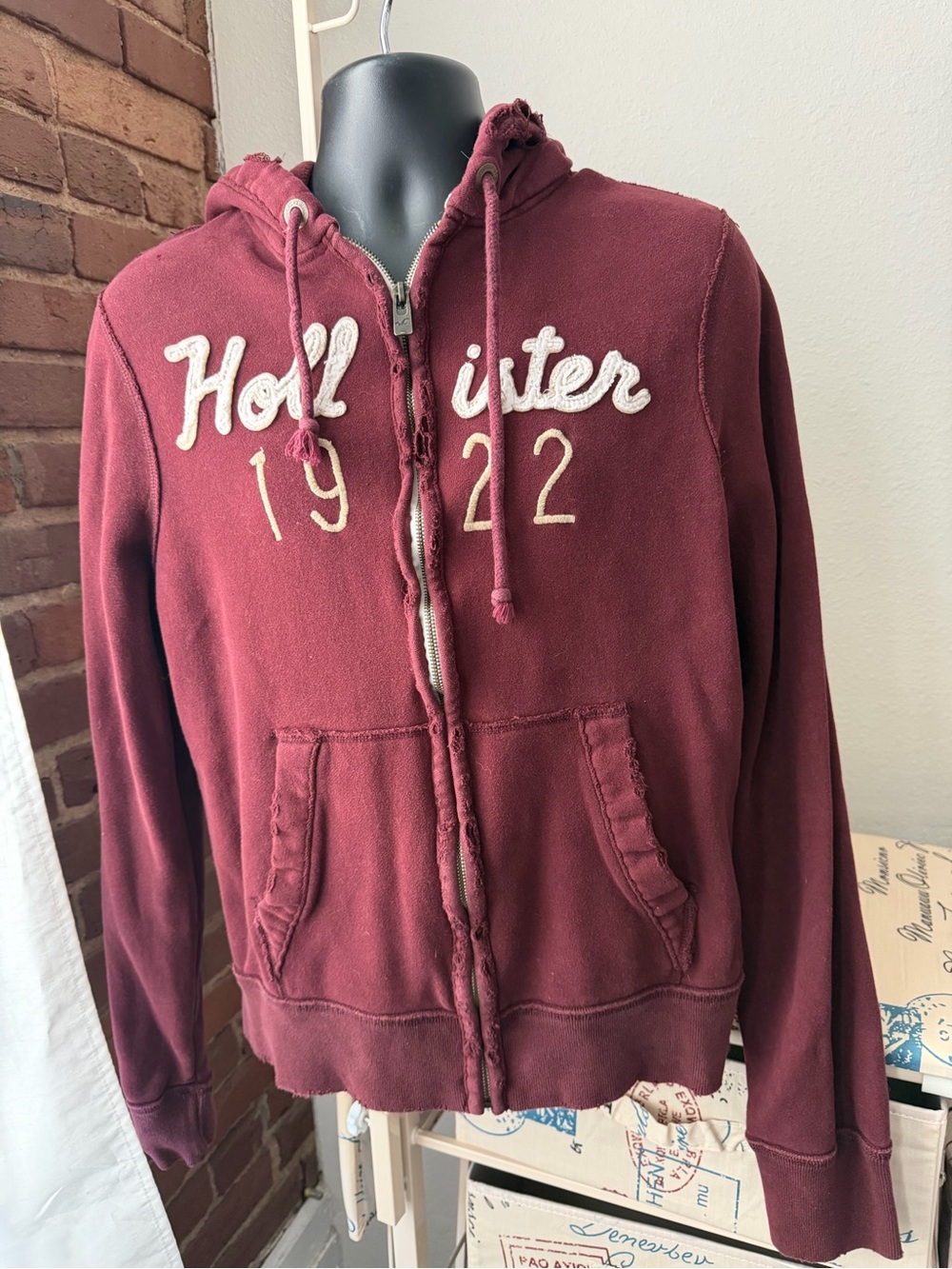 Hollister Burgundy Zip-Up Hoodie Sweater